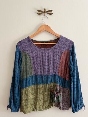 Sacred Threads Patchwork Embroidered Long Sleeve Boho Shirt